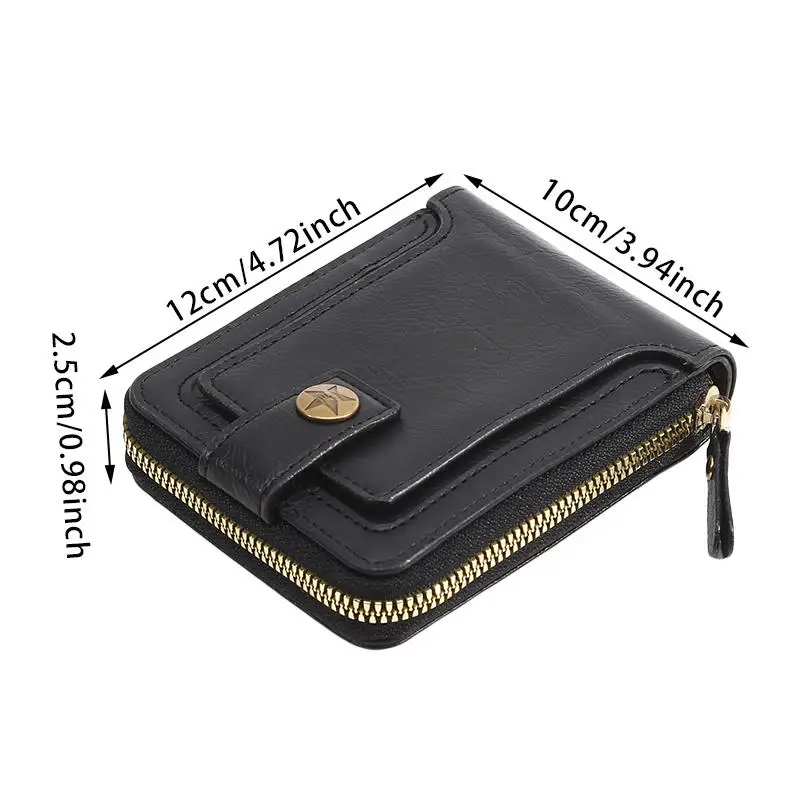 Cartera de hombre hecha de PU con cremallera alrededor, monedero, cartera corta para hombre, cremallera horizontal, monedero multifuncional con hebilla para tarjetas