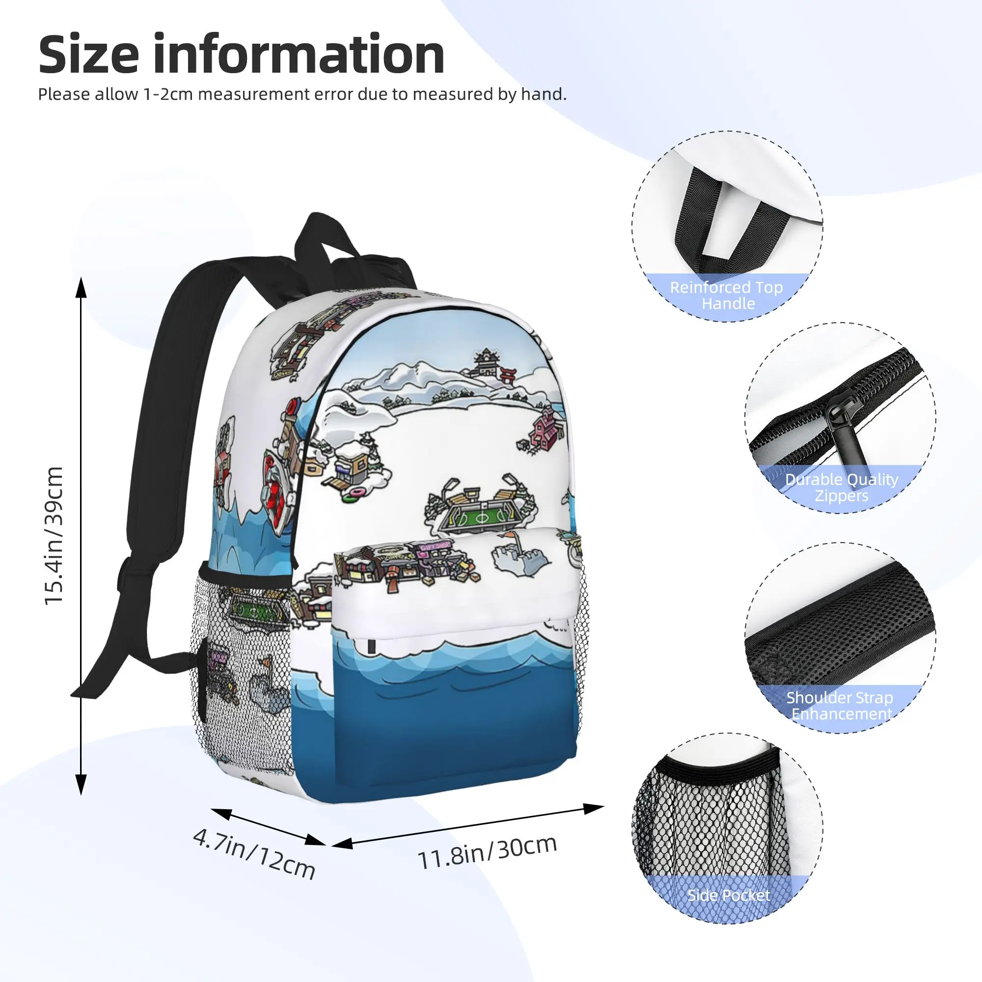 Club Penguin Map Backpack Hot Sale Daypack Large Capacity Boys Girls BookBag Shoulder Bags for Men Women School Bag