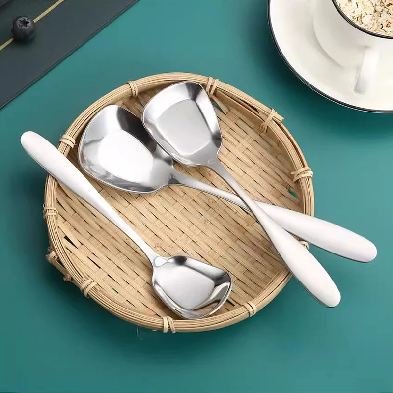 Stainless Steel Square Head Flat Bottom Spoon Thickened Yuanbao Spoon Dessert Spoon Student Spoon Ice Cream Small Soup Spoon