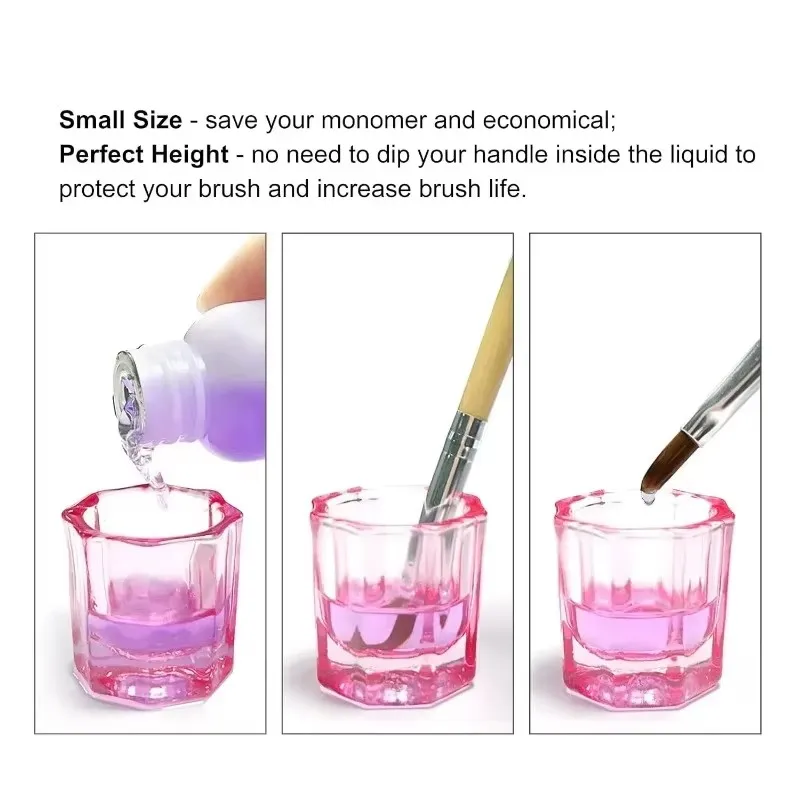 2 كوب قطارة لسائل الأكريليك لفن الأظافر، وعاء سائل مونومر للأظافر من الزجاج الوردي/الأزرق، حاوية مسحوق الأكريليك، لوازم فن الأظافر #2
