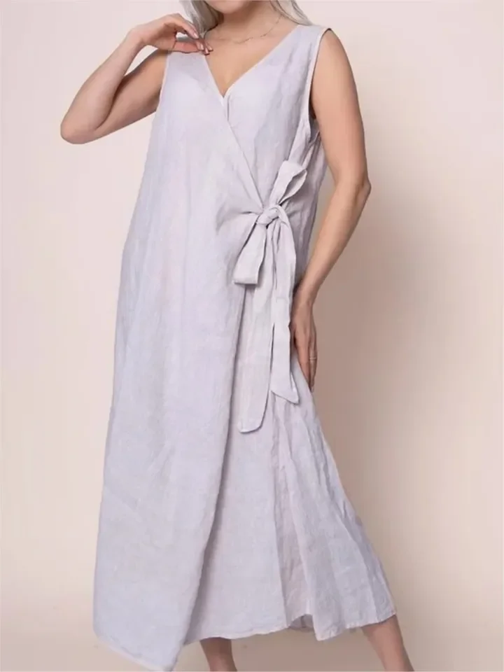 여성용 솔리드 루즈 드레스 캐주얼 섹시 브이넥 민소매 스파게티 스트랩 레이스업 드레스 여성 패션 휴가 여성 의류 신상품