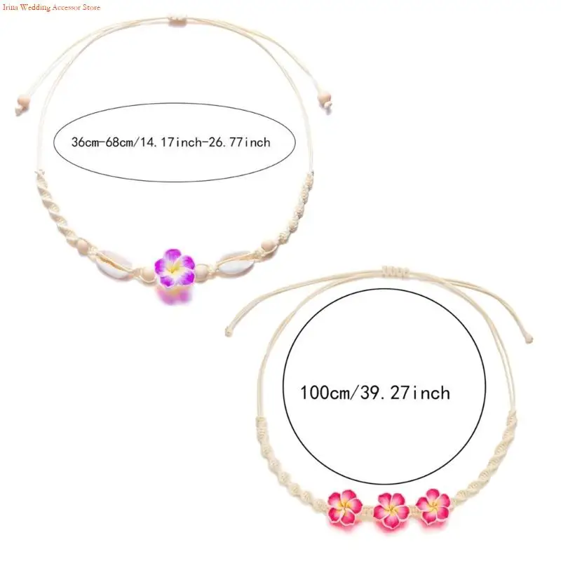 G92D Handwoven Adjustable Flower Shell Necklace Soft Clay Natural Beads Neckchain Jewelry Gift For Women