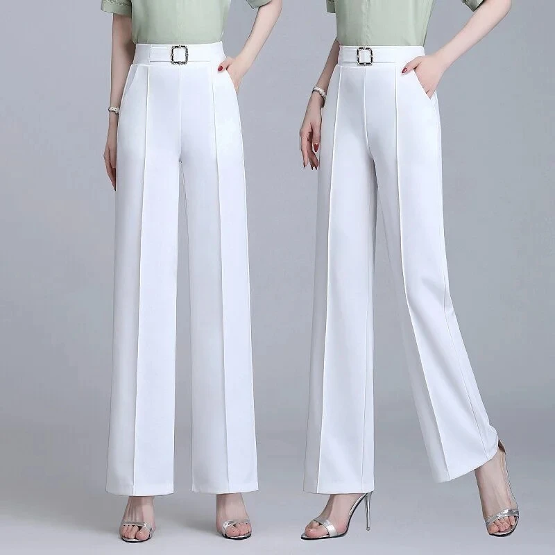 

Spring Summer New High Waist Wide Leg Pants Women Casual Temperament Office Suit Pants Ladies Fashion Wild Trousers White Black