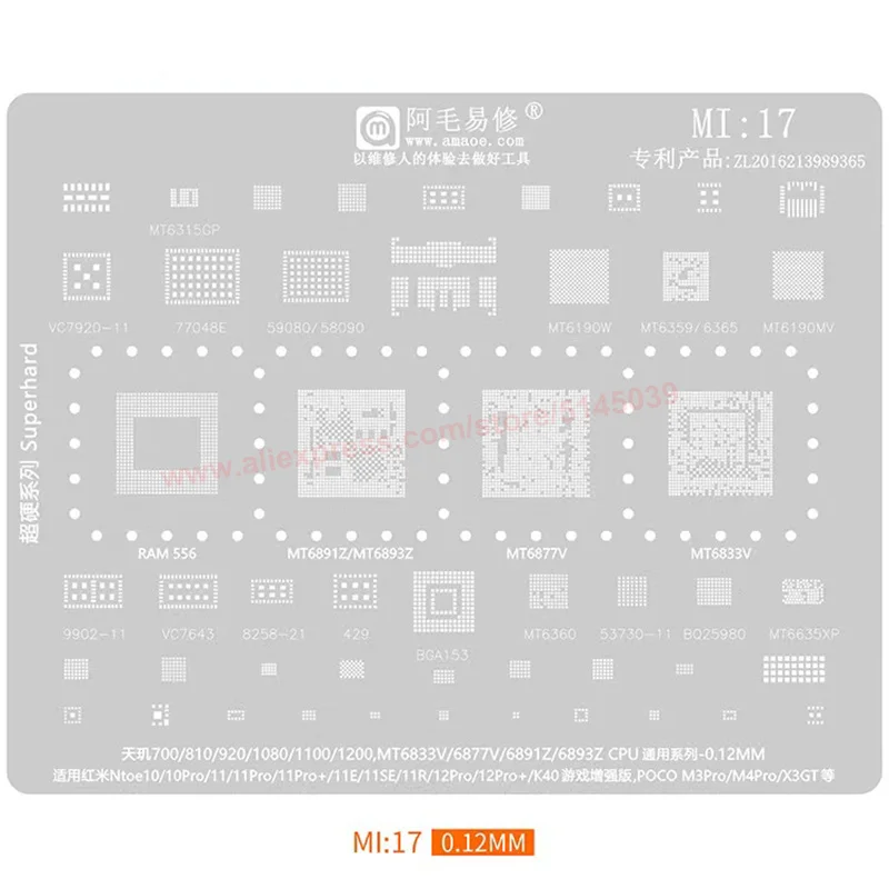 Estêncil BGA para Xiaomi Redmi Note, Replantação de CPU, Semente de Estanho, Grânulos, 12, 11, 10 Pro Plus, 11E, 11SE, K40, MT6833, MT6893, BGA