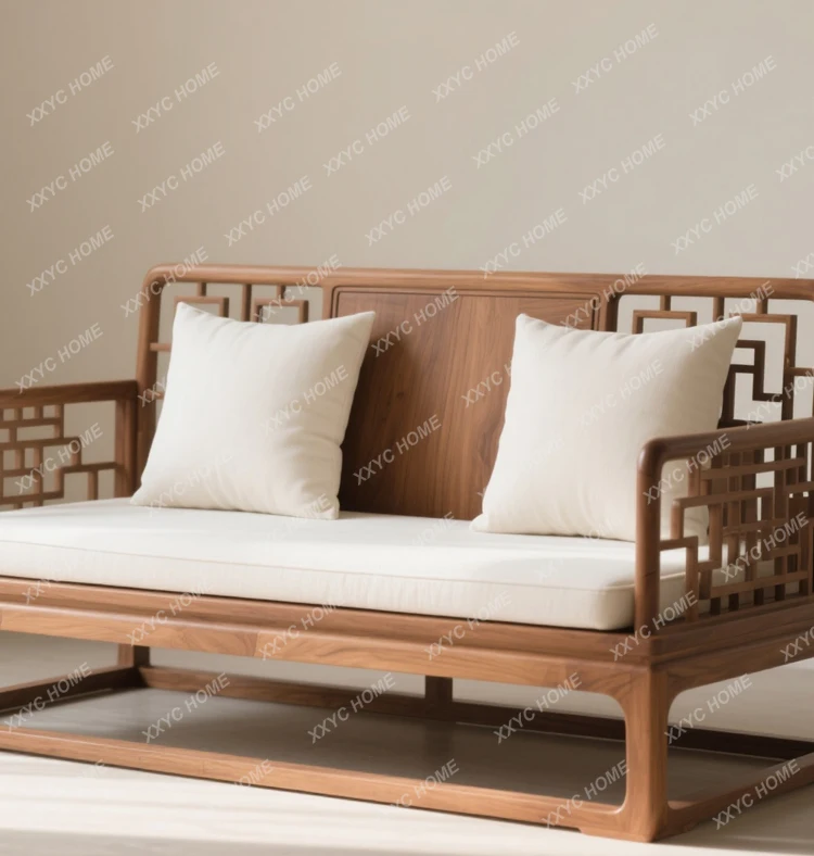 LBlack walnut sofa bed solid wood tenon and mortise structure hotel homestay simple and modern