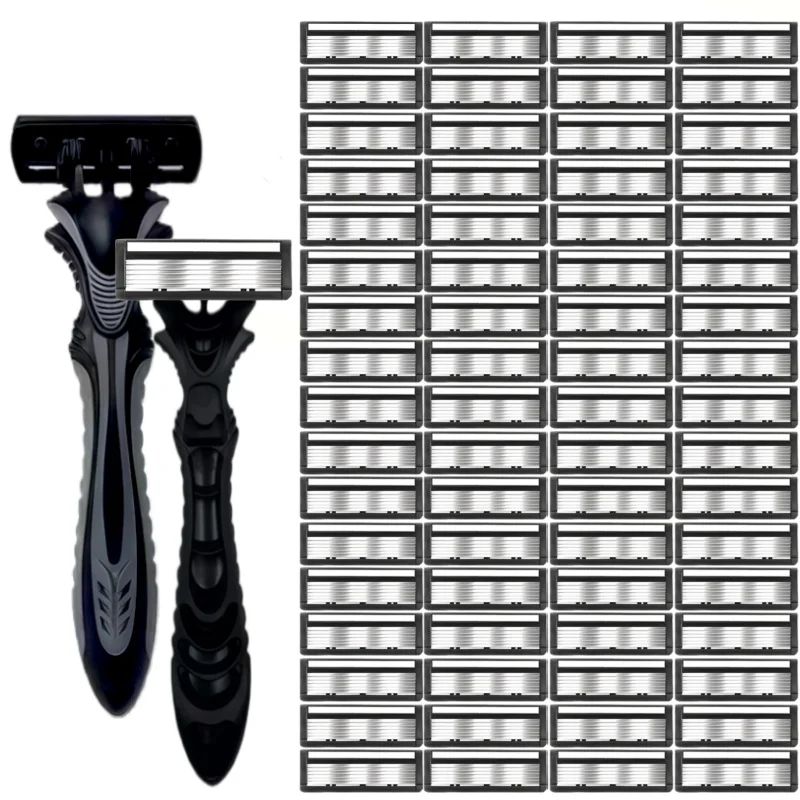 Men's Manual Razor Set, 6-Layer Blade Shaving, Knife with Replaceable Blades, No Skin Damage, Blades Shaver, Hair Removal, Men