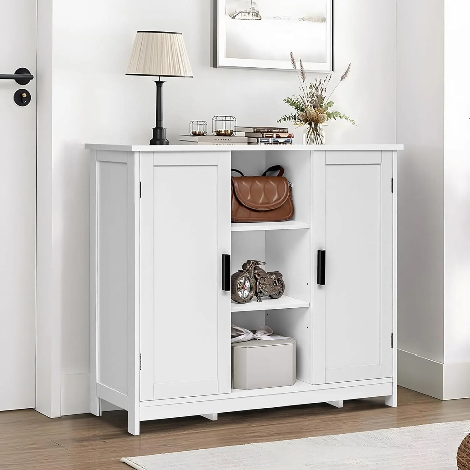 

Storage Cabinet with 2 Doors and 4 Storage Shelves for Living Room, Entryway, Home Office