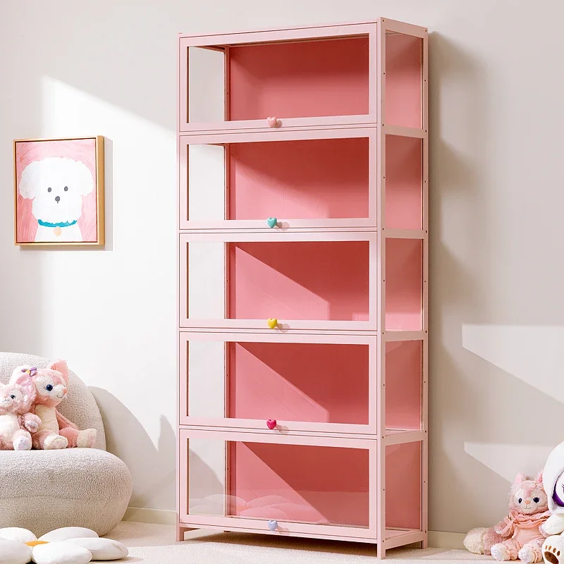 Figure display, card tide play doll, cosmetic bag storage, pink display case, shelf.
