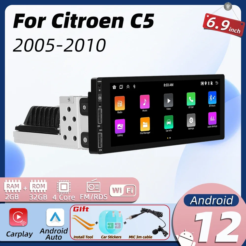 1din Android Car Multimedia for Citroen C5 2005-2010 1 Din Radio Stereo Head Unit Carplay Screen Autoradio GPS Navigation Auto