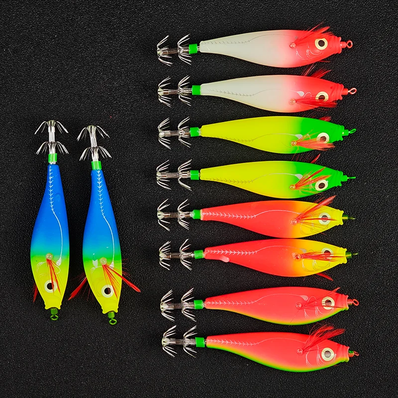 10pcs/set 10cm/10g Luminous Squid Jigs Lure Saltwater Shrimp Hook Fishing Lures Luminous Squid Jig Hook image 5