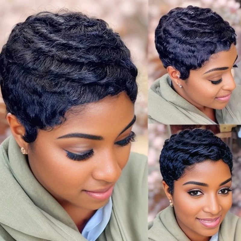 자연스러운 스트레이트 레이어드 픽시컷 인모 풀머신 메이드 가발 1b/30 # /4 # 99J 데일리 유즈 컬러