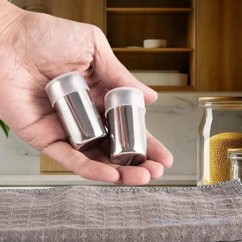 2Pcs Mini Stainless Steel Seasoning Bottle Salt and Sugar Jar Pepper Bottle Multi-Function Dispenser Cookware