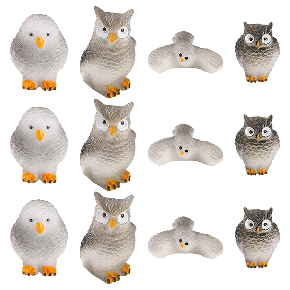 

12 Pcs Moss Micro Landscape Toys Fox Figurines Resin Small Owl Statue Garden Tiny Statues Decoration Miniatures Adorn Model