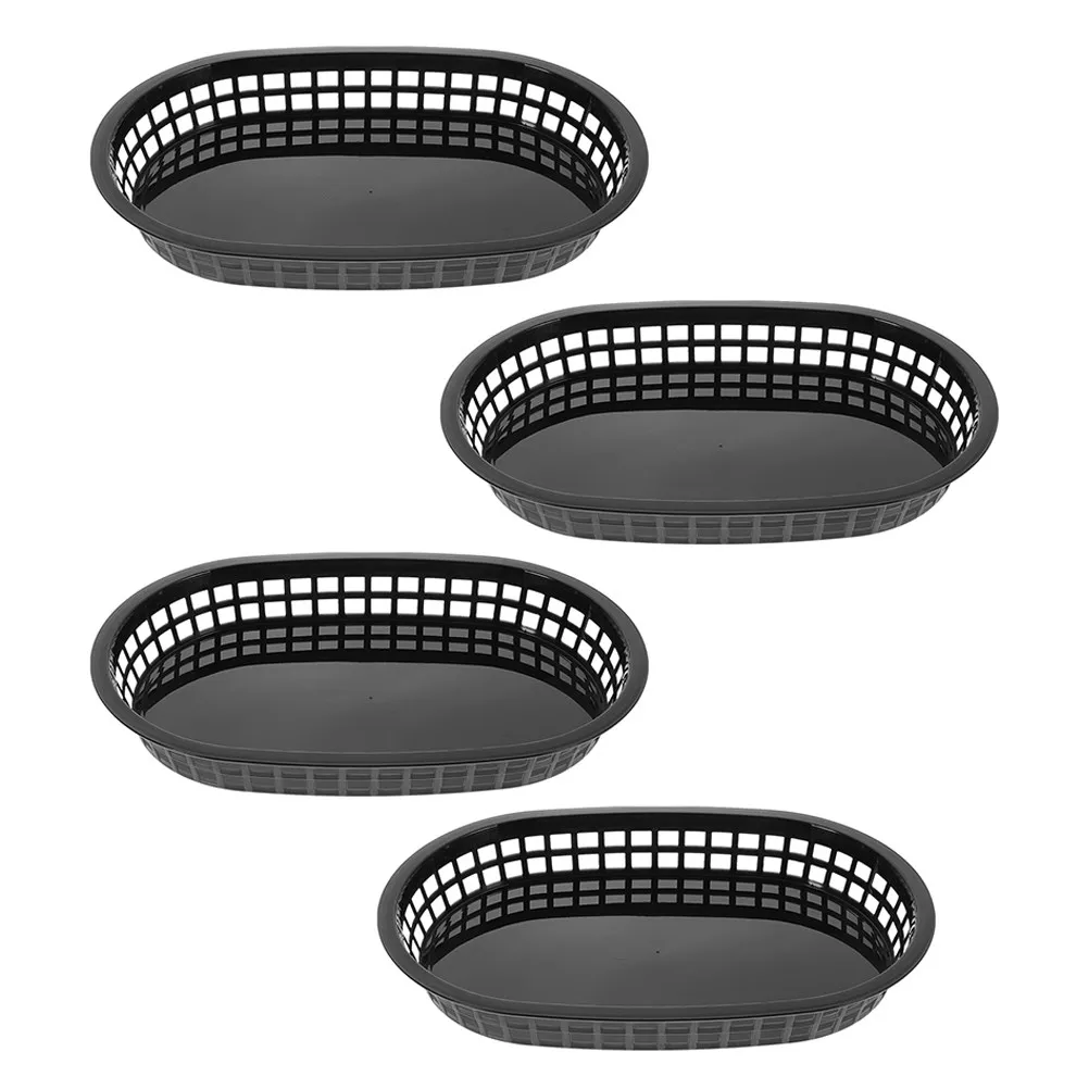 4Pcs Plastic Fruit Basket Set Stylish Reusable PP Food Serving Tray for Hot Dogs Sandwiches Fries Burgers Picnic Restaurant