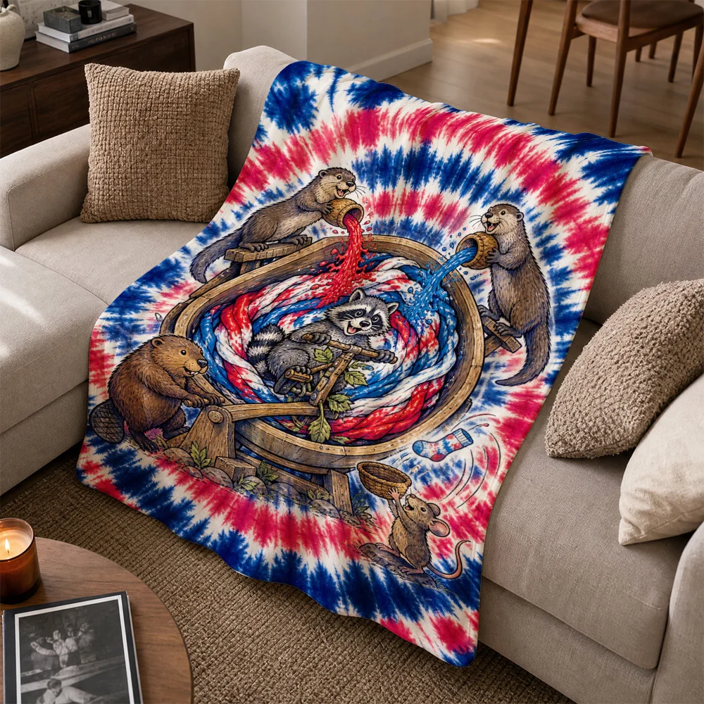 Vintage Americana Patriotic Bear Throw Blanket Sofa Decor Cozy Red White Blue Christmas Gift Home Throw Rug Fall Winter Decor