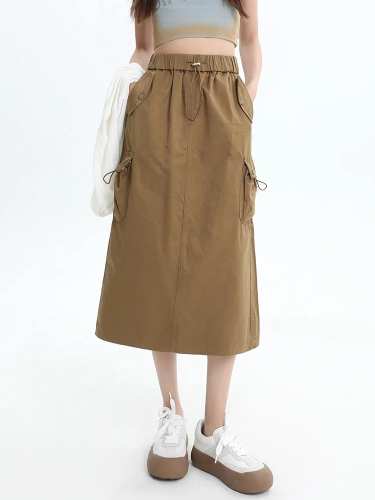 

American Workwear A-Line Skirt Women's Spring 2026 Unique Design ket Detail Slimming Midi-Length One-Step Skirt