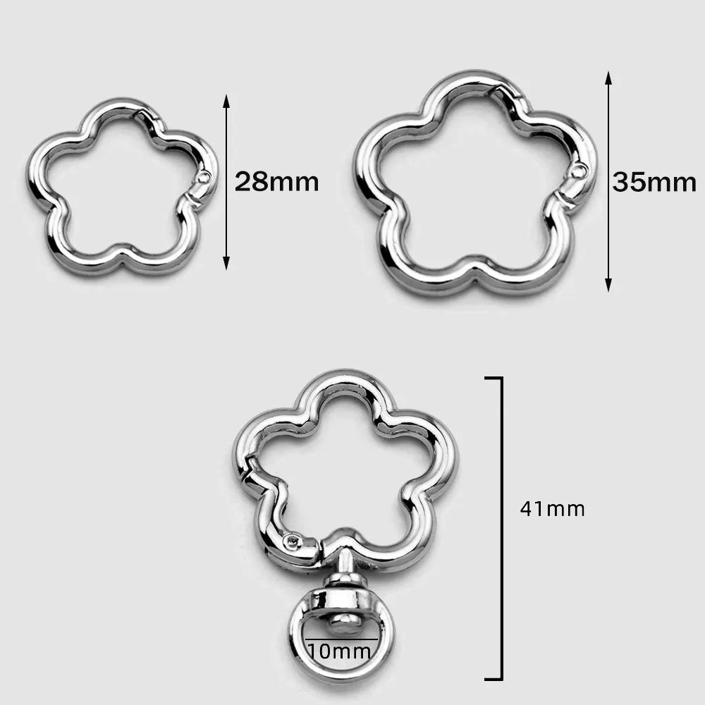 5pcs Flower Trigger Spring Rings Lobster Claw Clasps Cute Metal Keychain Ring Carabiner Clips for Keyrings Buckle Bag Purse