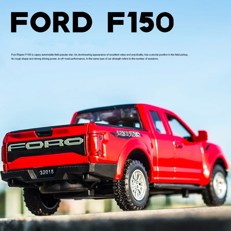 Ford Raptor F150 Pickup Alloy Car Model, Diecasts Metal Toy, Veículos Off-Road, Simulação Sound Light, Kids Gift, 1:32