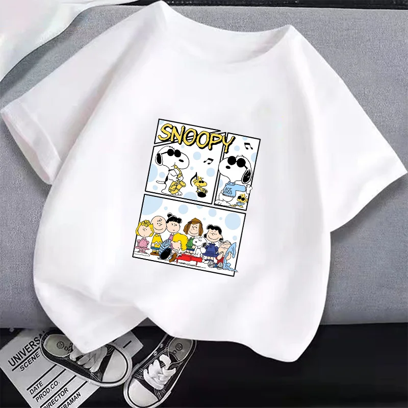 Camiseta de algodón Snoopy para niños, abrigo corto de manga corta, patrón de personaje del juego, camiseta de Anime a la moda, ropa de dibujos animados, ropa informal, regalos