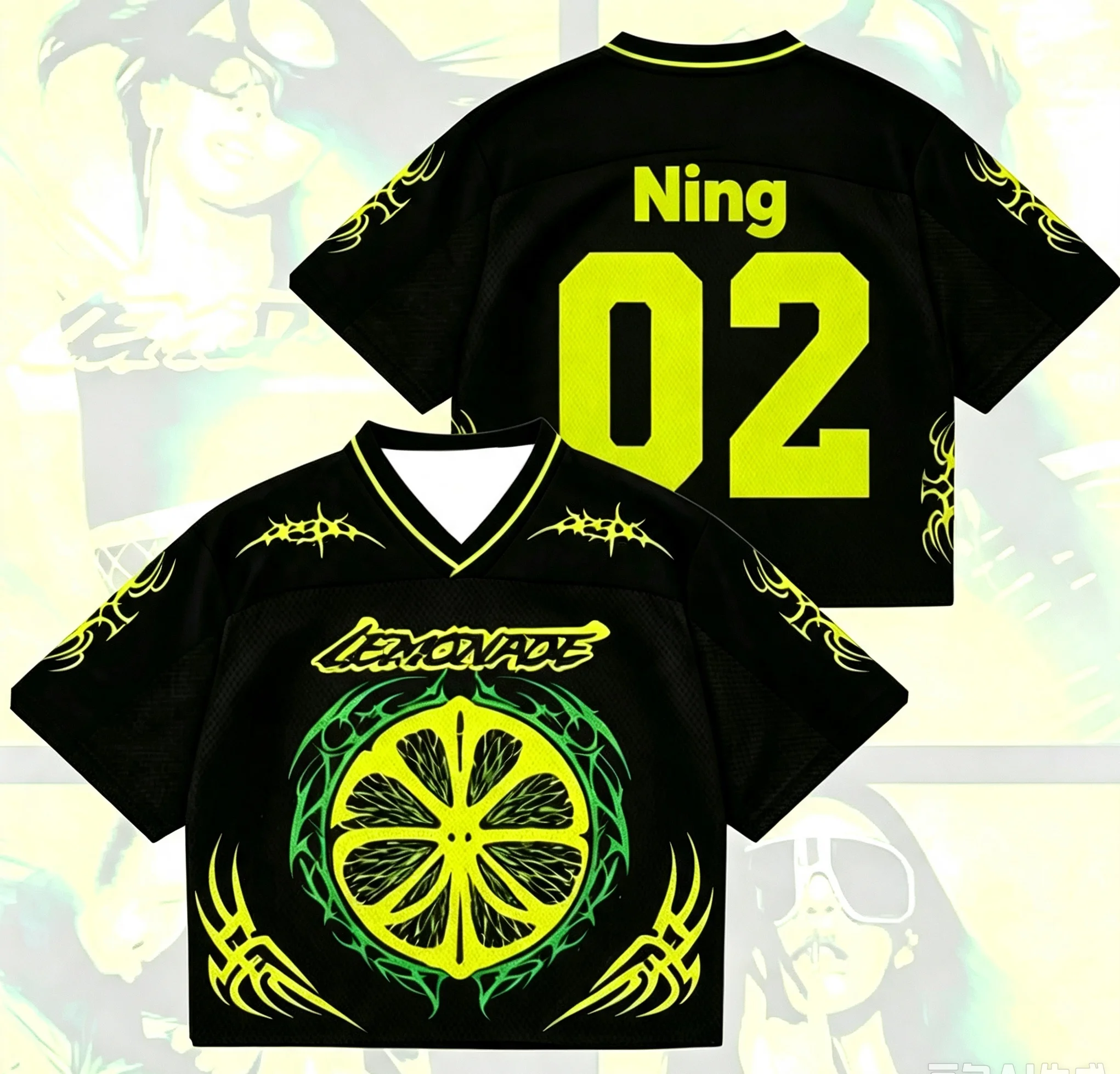 K‑POP Lemon Print Cropped Football Jersey 3D Printed Women's Tee Breathable Short Sleeve Streetwear Men's T-shirt Y2K Harajuku