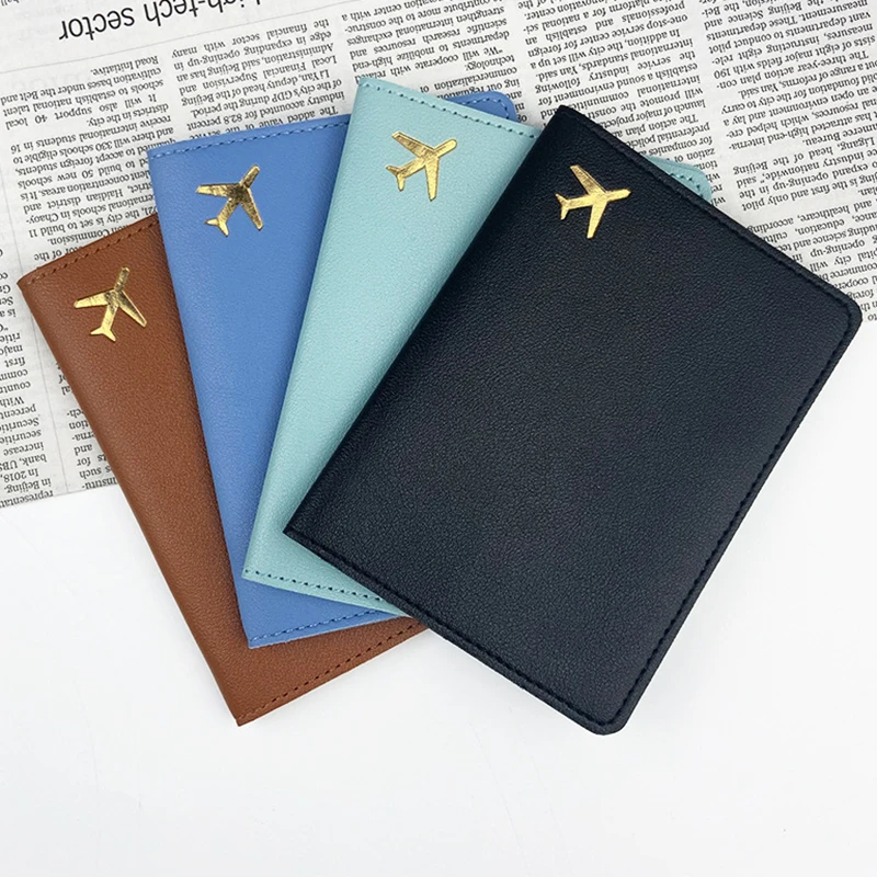 Multi-function Passport Protective Cover PU Leather Storage Bag Card Storage Bags Large Capacity Simple Aircraft Pattern Wallet