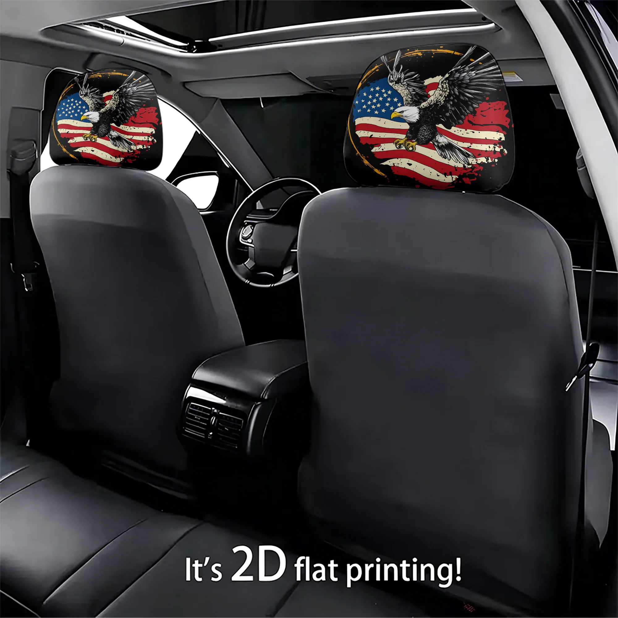 2pcs Set Patriotic-Themed American Eagle Car Headrest Covers, adding a bold style to your car’s interior. Does not include filli