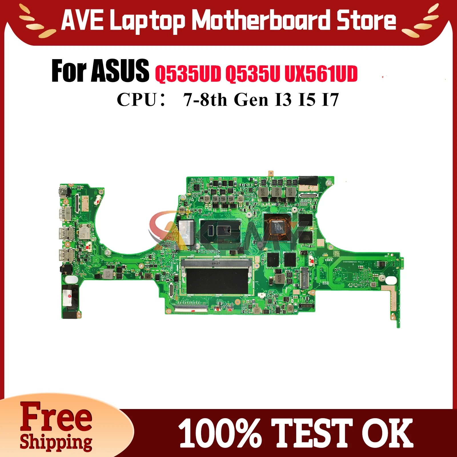 

UX561UD Laptop Motherboard For ASUS ZenBook UX561U Q535UD UX561UA Q535U UX561UD Mainboard With I3 I5 I7 CPU 100% tests OK stk