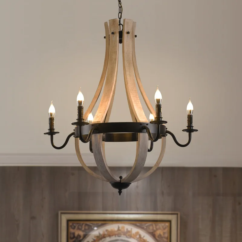 Cross-border exclusive American country wood chandelier dining room living room staircase duplex building villa simple wood