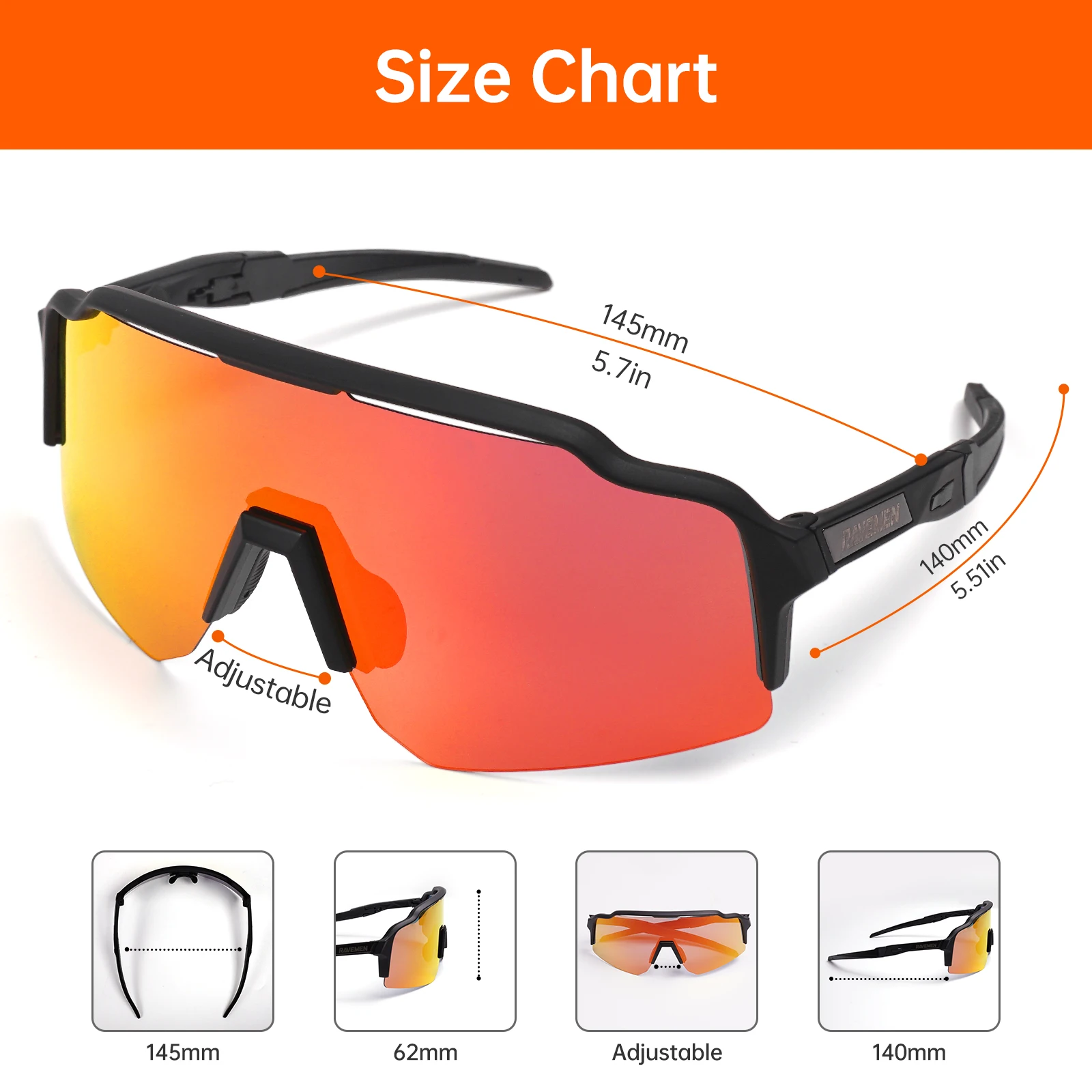 RAVEMEN CG03 Cycling Glasses Running Hiking Fishing Sport Sunglasses Full Revo TAC HD Polarize Lens UV400 Protection TR90 Frame