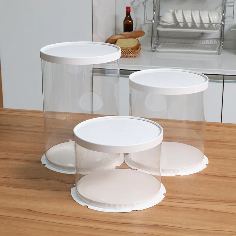 Round Cake Box Clear Cylindrical Pattern Transparent Tårtask Flower Gift Dustproof Exhibition Storage Box