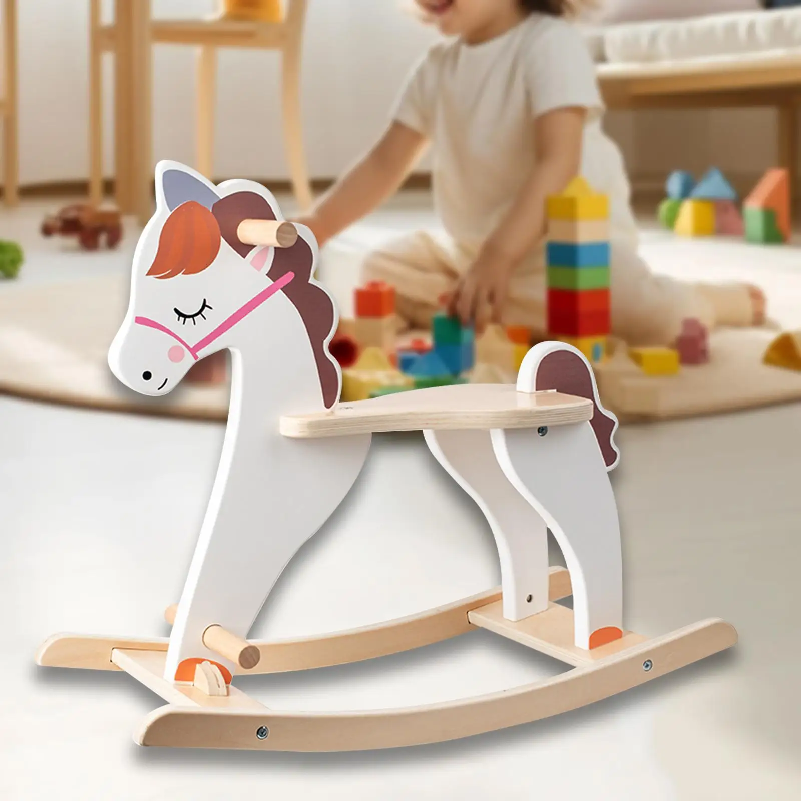 

Wooden Rocking Horse Nursery Baby Wood Ride on Toy for Child Boys Girls Home