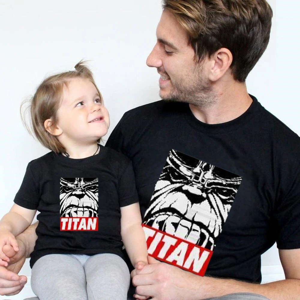 

Marvel Movie Avengers Titan Graphic Print Cotton Tee Summer Autumn Family Matching Outfits Parent-child Unisex Tee