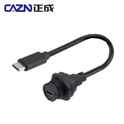 CAZN Waterproof IP67 IP68 Type C Male to Female Rear Mount Receptacle Overmolded Cable Bayonet-type Type-C 3.1 10GB