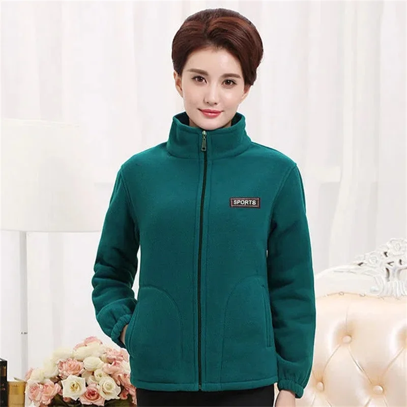 2024Spring Autumn New Jackets Large Size 5XL Middle-Aged Elderly Jacket Women Polar Fleece Sports Coat Loose Mother Outwear Tide