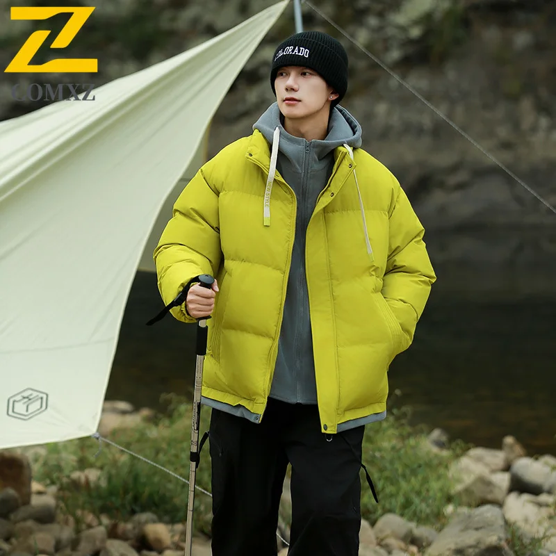 

Harajuku Winter Warm Jacket Men's 2025 Fashion Windproof Cold-proof Fake 2-piece Hooded Parka Man Snow Warm Cotton-Padded Coat
