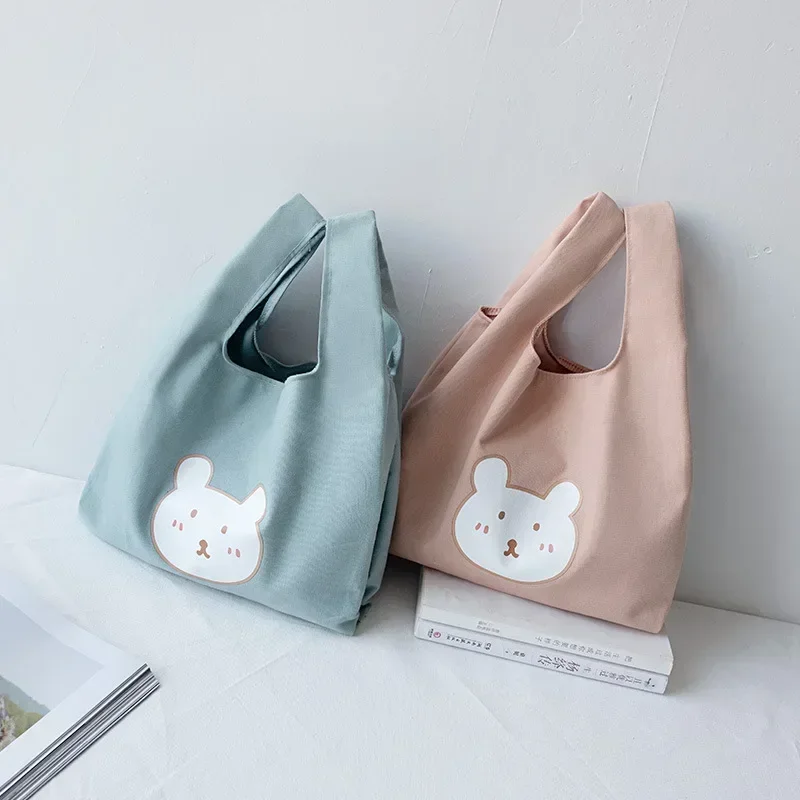 Yeni sevimli karikatür tuval yemek kabı kadın kızlar için büyük kapasiteli kadın omuzdan askili çanta seyahat çantası depolama Bolsa Termica Lonchera