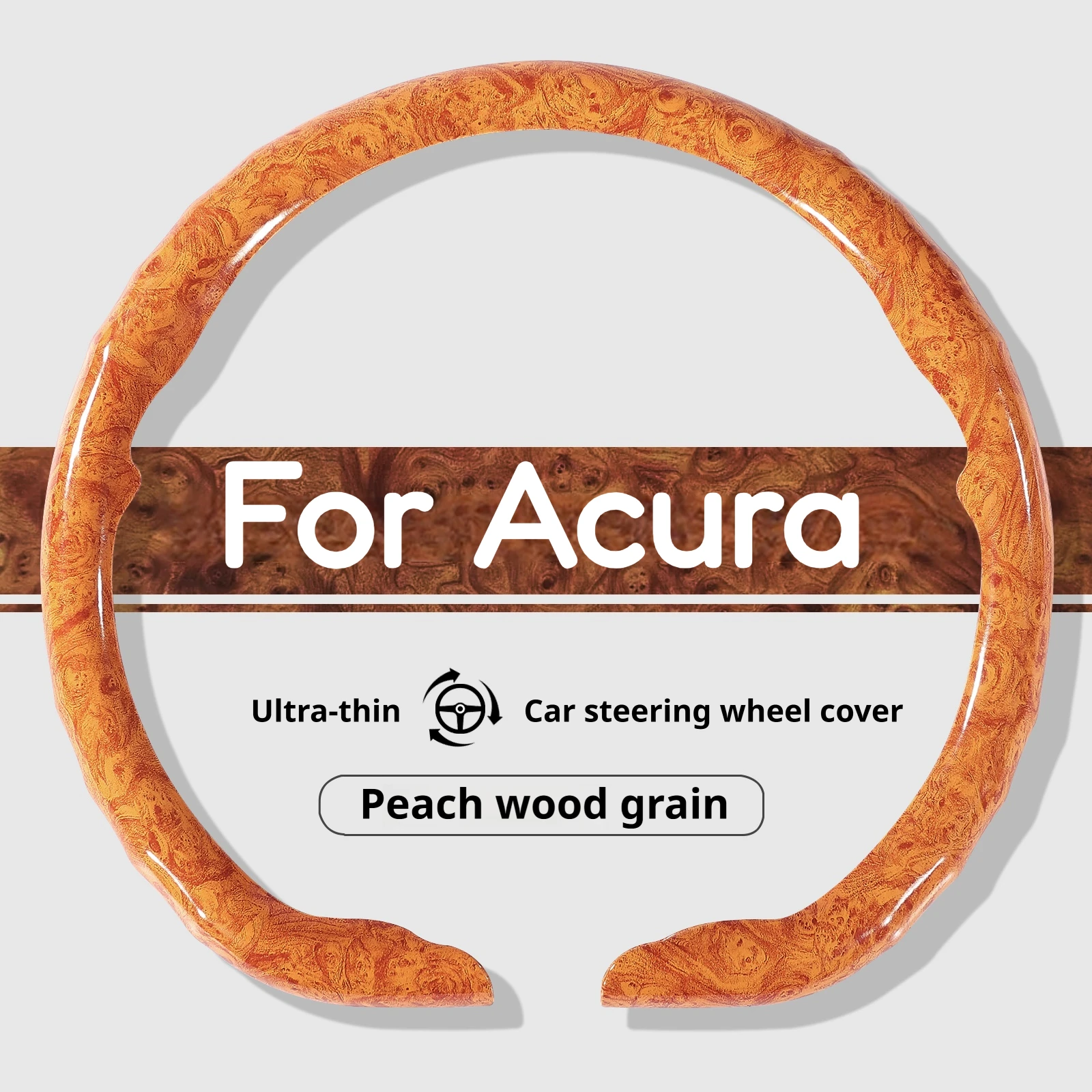 For Acura Peach Wood Grain Car Steering Wheel Cover Fit MDX RDX TLX Integra ZDX NSX RLX 37‑38Cm Anti Slip  Interior Accessories