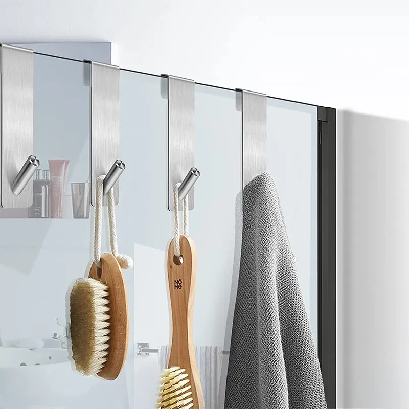 Stainless Steel Over Glass Door Shower Door Back Shower Towel Rack S-Shape Bathroom Bathrobe Hanger Holder Hooks