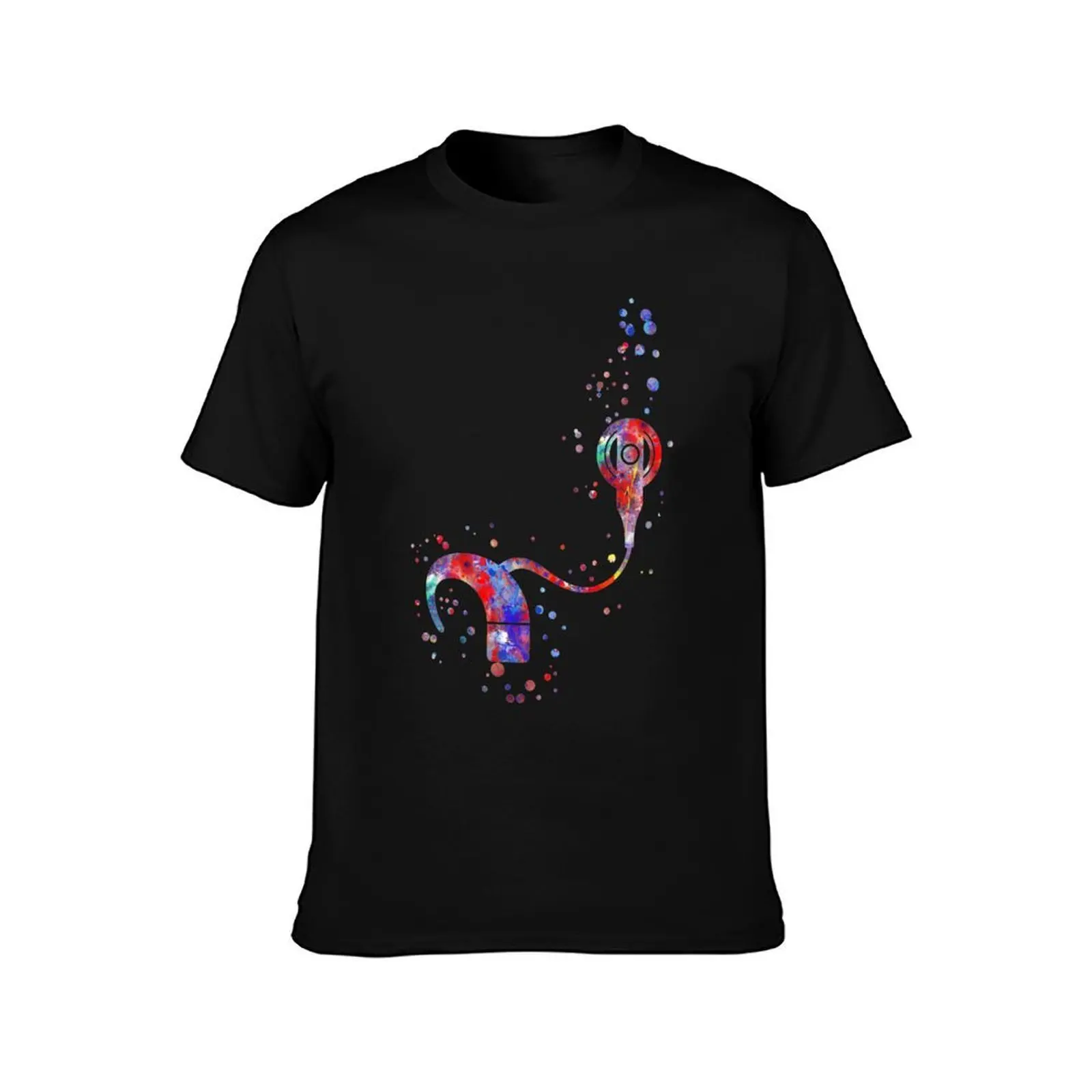 Cochlear implant T-Shirt, Summer Casual Cotton Tee, Oversized Streetwear Tops, Vintage Graphic Print, Loose Fit Short Sleeve
