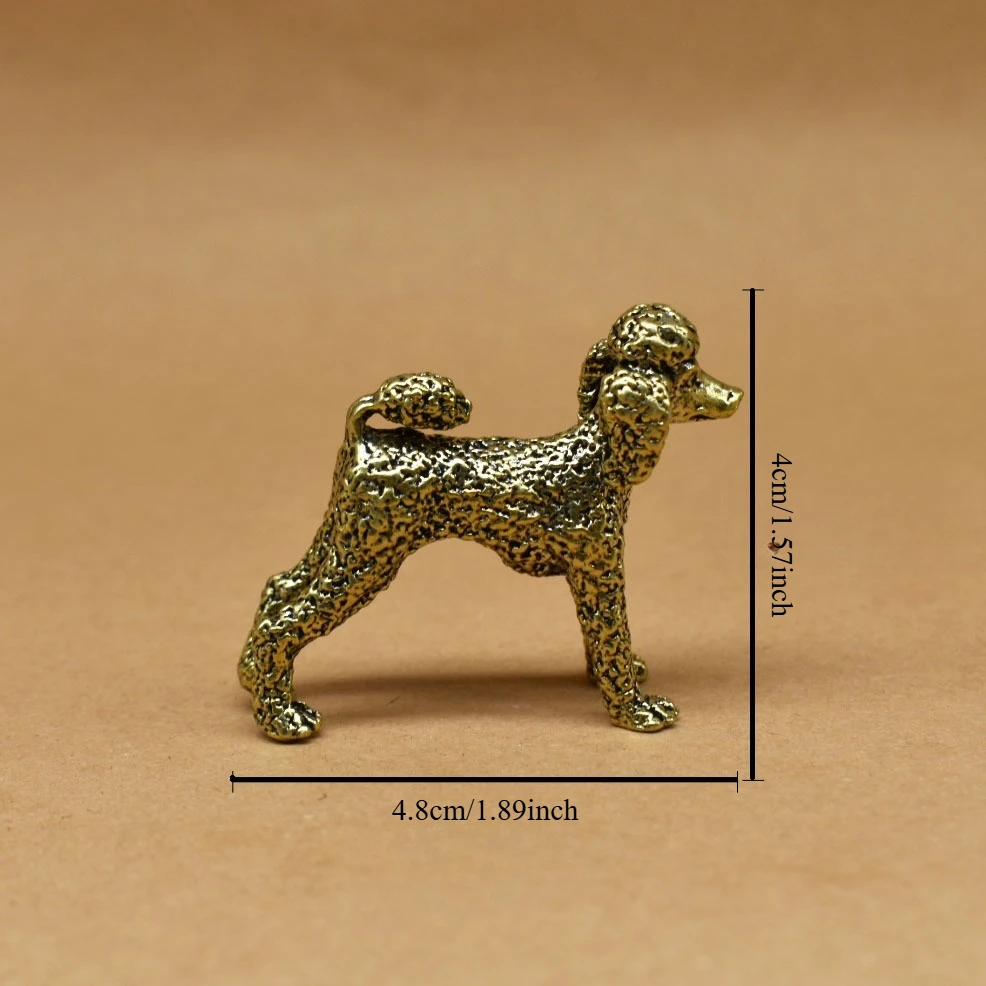 Retro Brass Poodle Figurine Metal Mini Dog Statue Desktop Decoration Animal Collectible Ornament Gift