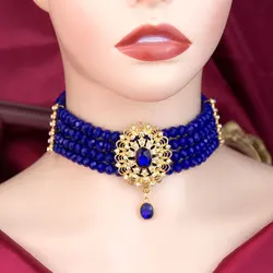 Sunspicems Chic Moroccan Necklace Crystal Beads Choker Flower Pandent For Women Gold Color Arabic Bridal Jewelry Algeria Bijoux