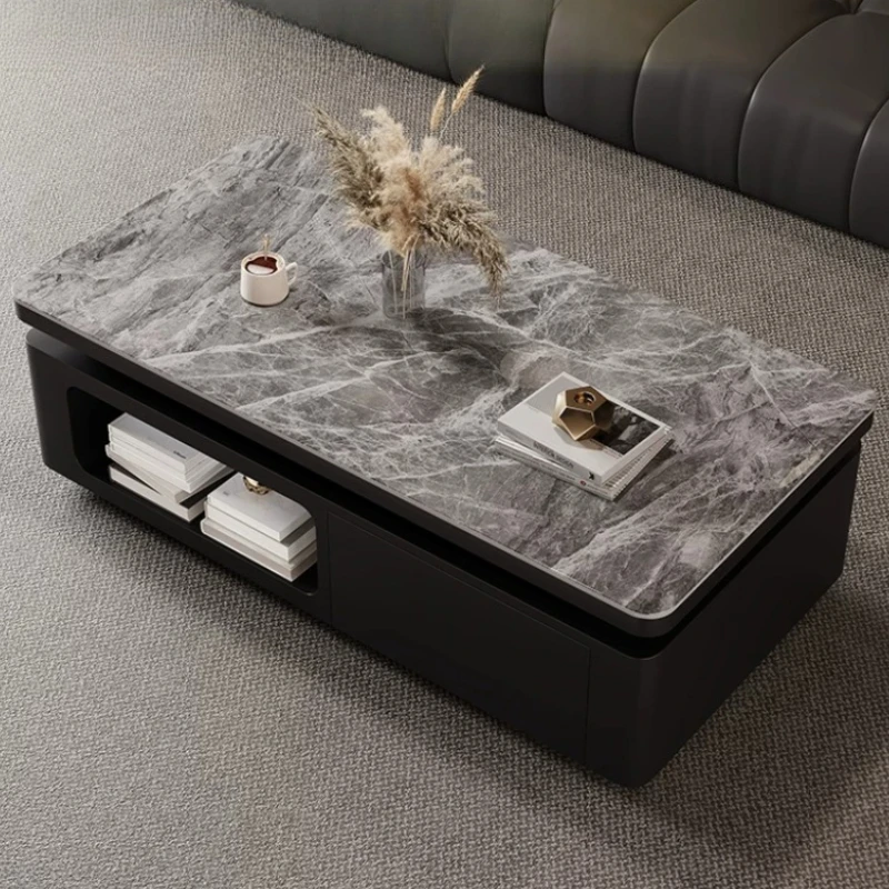 Modern Rectangular Coffee Table Grey Open Shelf Drawer Storage Side Center Table Hotel Italian Minimalist Living Room Furniture