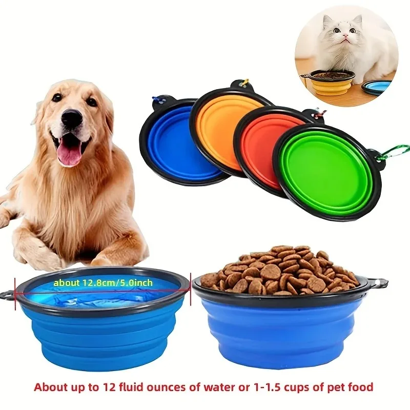1PCS Collapsible Pet Silicone Dog Food Water Bowl Outdoor Camping Travel Portable Folding  Supplies Dishes with Carabiner