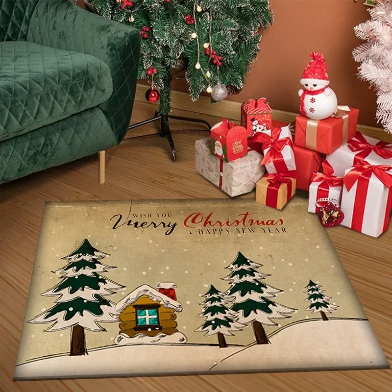 

1PC Christmas Carpet Christmas Tree/Santa Claus Decorated With Crystal Velvet Non-Slip Door Mat Carpet Home Decor alfombra