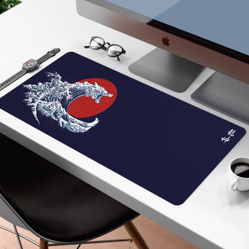 

Kanagawa Natural Rubber Cool Big Waves Mouse Pad Large Size Waterproof Office Esports Computer Keyboard Pad Ukiyo Japanese Style