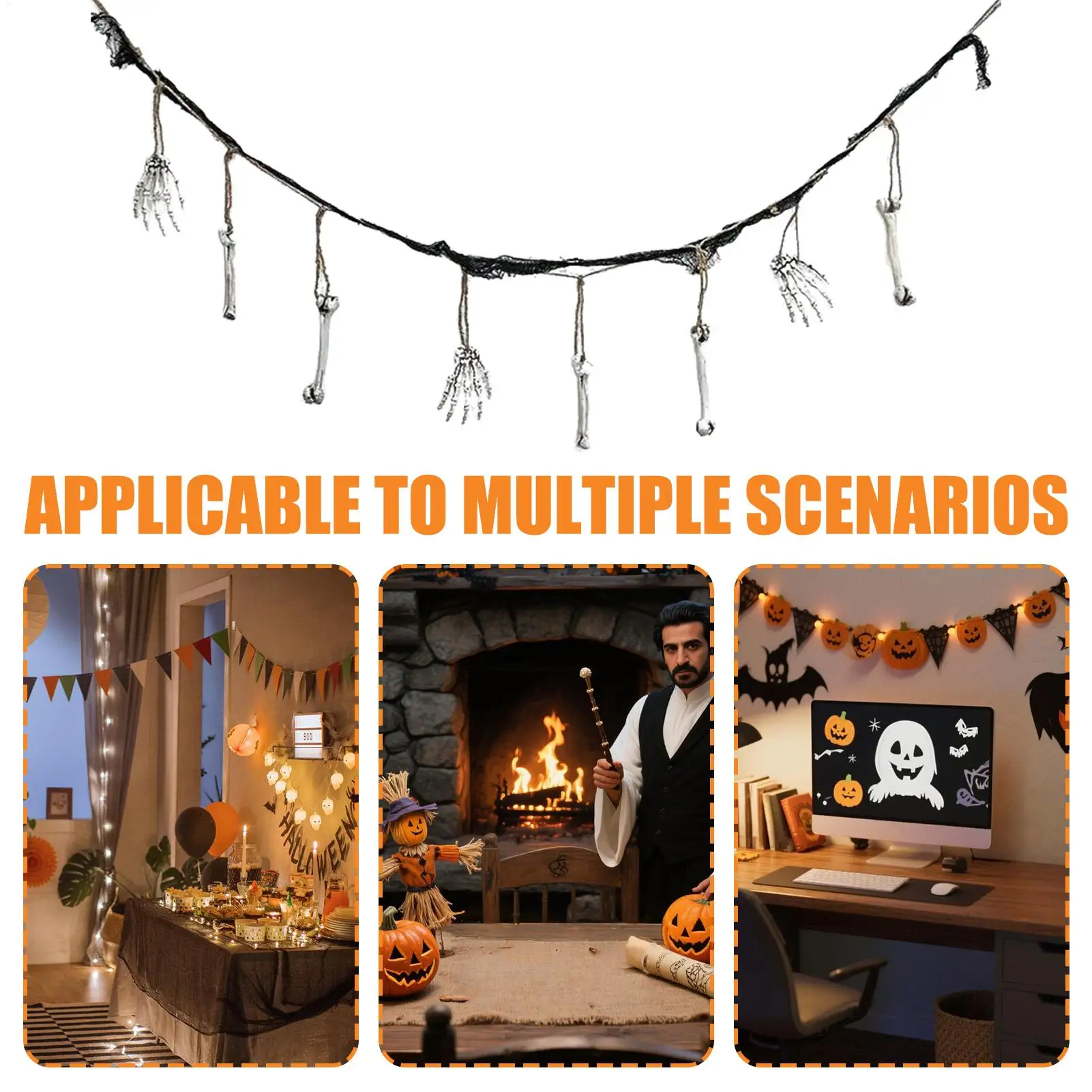 Halloween Banner Indoor Halloween Banner Resin Skeleton 6.5Ft Scary Scene Props Indoor Ceiling Ornament For Door Backyard