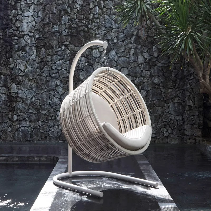 

Custom Outdoor Garden Patio All Weather Handwoven Wicker PE Rattan Hanging Egg Swing Chair With Stand Outdoor Furniture