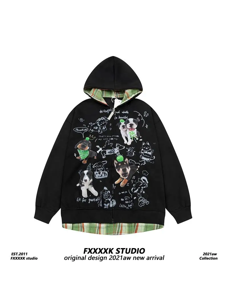 

Модная толстовка оверсайз с принтом в виде цветущих цветов и милым маленьким щенком для мужчин и женщин, оригинальный дизайн FXK.