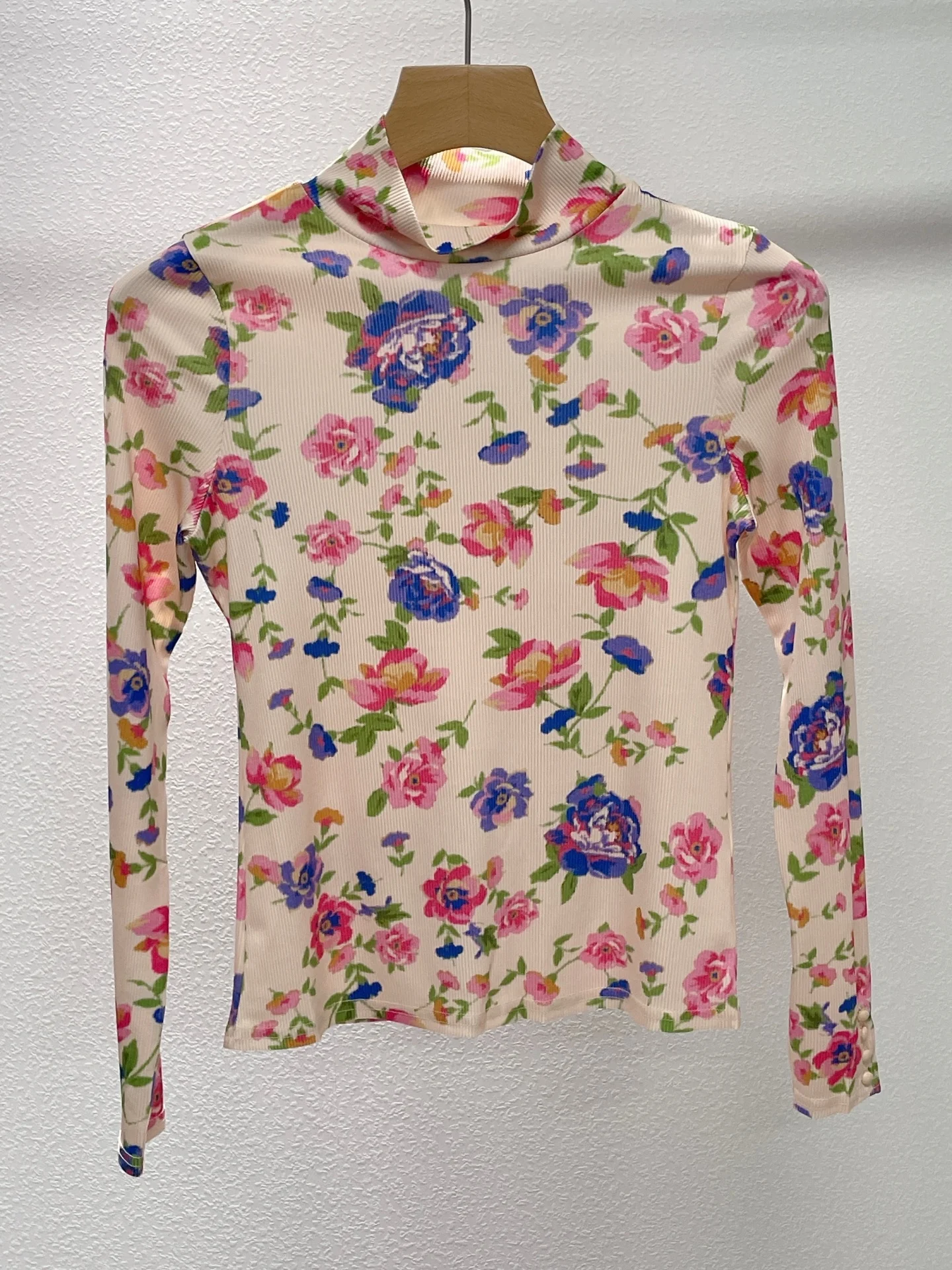 

Faionable Tulip Print High Ne Long Sve T-irt Women's Base irt Autumn Winter New Arrival Commute Sle Slim Fit Sil...