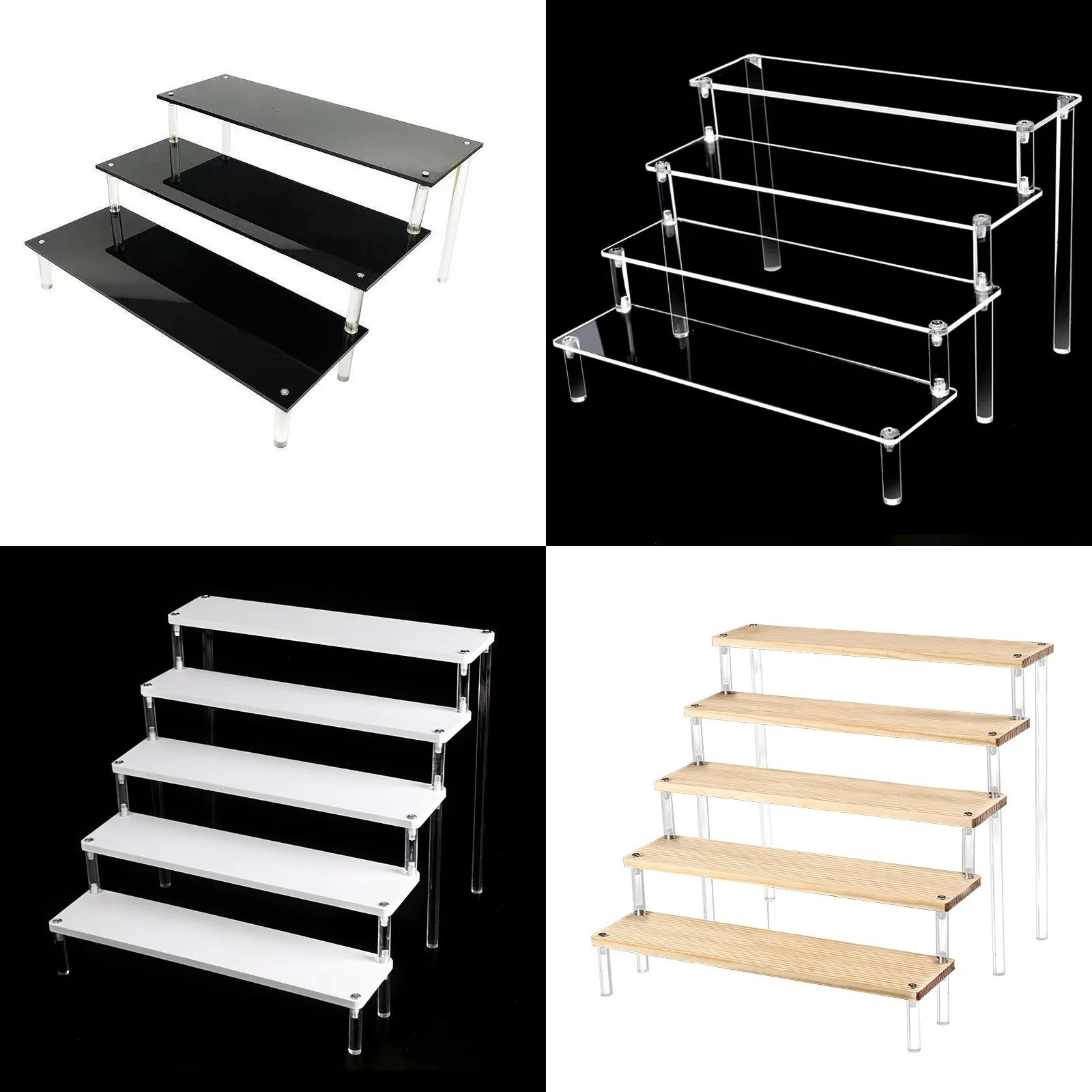 

2/3/4/5 Layer Display Stand Handy Building Block Toy Model Ladder Shelf Doll Hand Office Cosmetic Shelf Acrylic Wooden Black